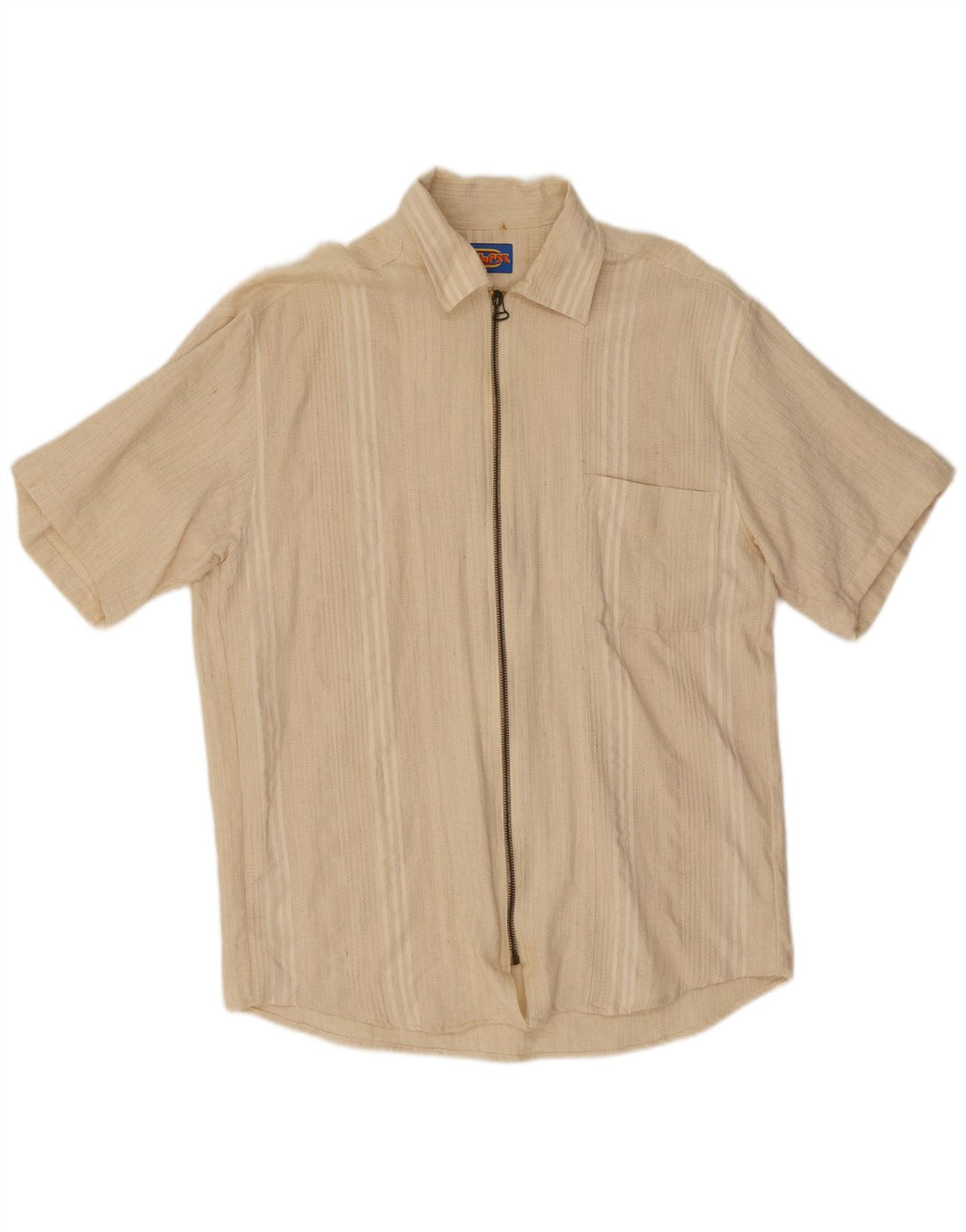 Vintage kortærmet herreskjorte XL beige stribet