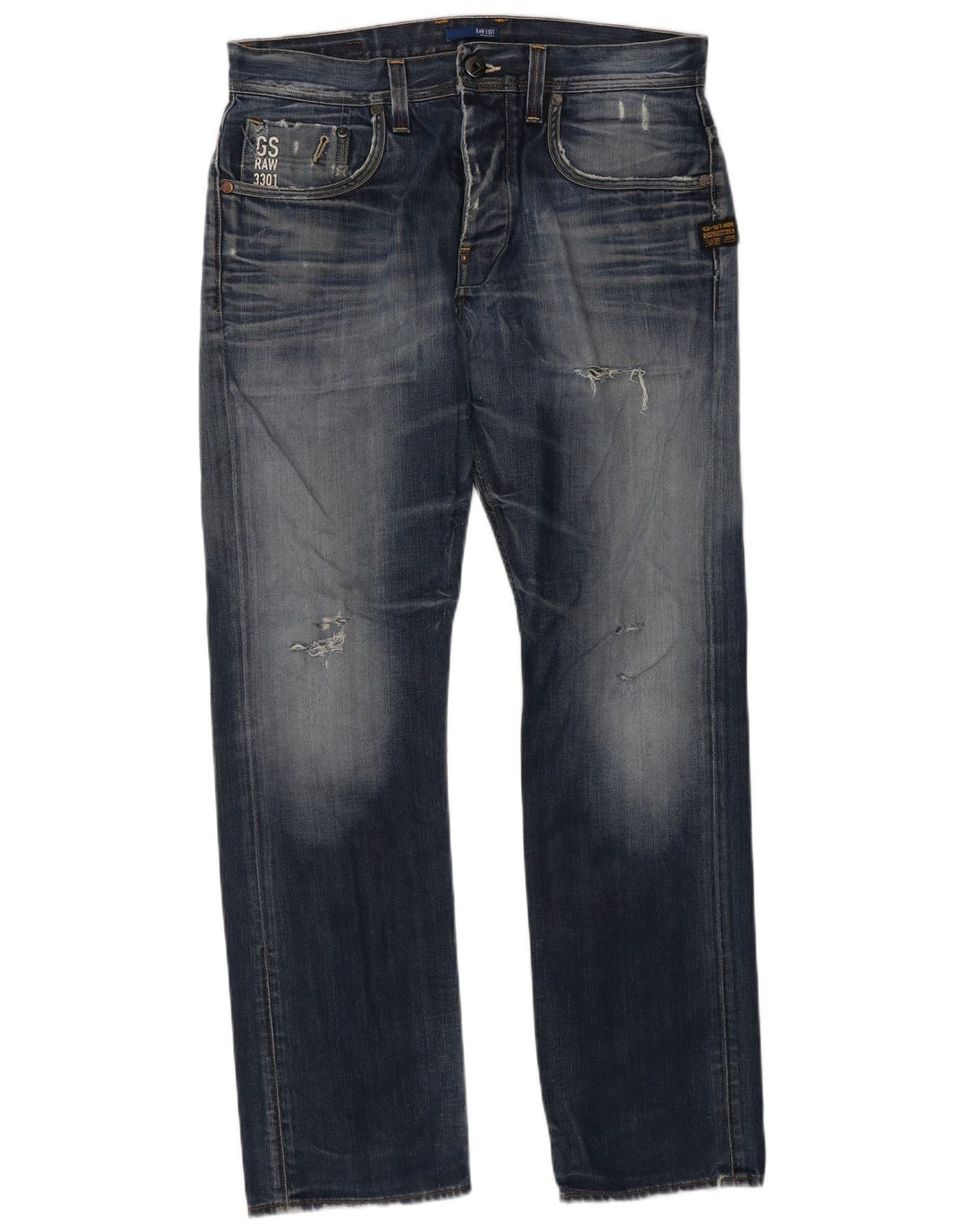 G-Star Herre Distressed Straight Jeans W33 L32 Blå Bomuld