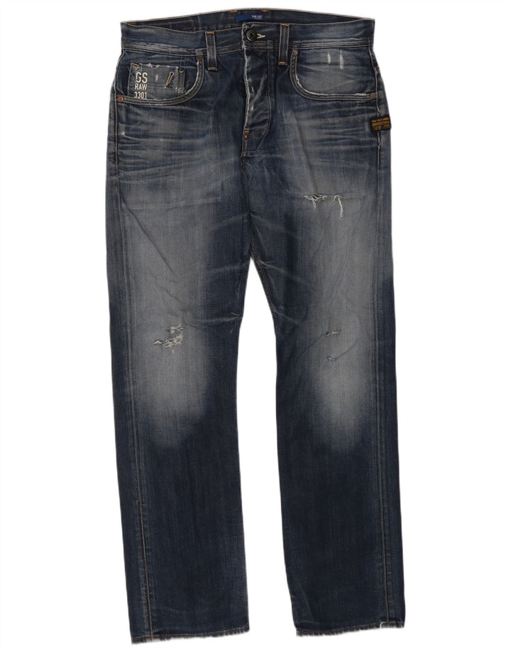 G-Star Herre Distressed Straight Jeans W33 L32 Blå Bomuld