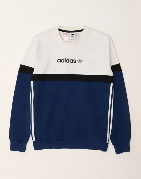 Adidas Drenge Grafisk Sweatshirt Jumper 15-16 år Hvid Colourblock Bomuld