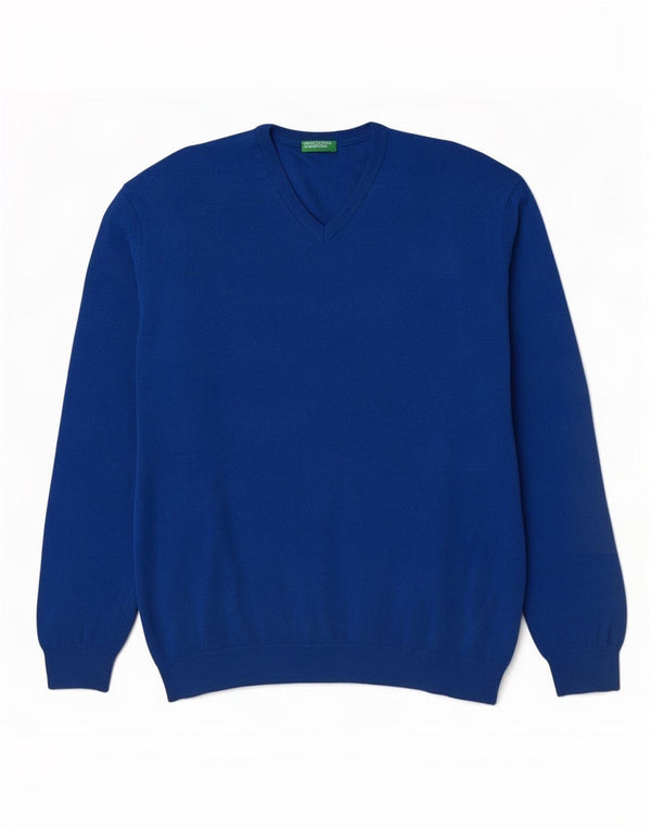 Benetton Herre V-hals sweater 2XL Blå Merinould
