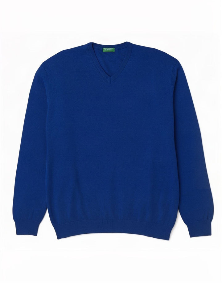 Benetton Herre V-hals sweater 2XL Blå Merinould
