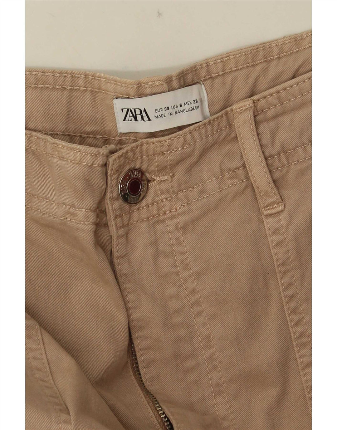 Zara Dame Straight Cargo Bukser EU 38 Small W28 L33 Beige