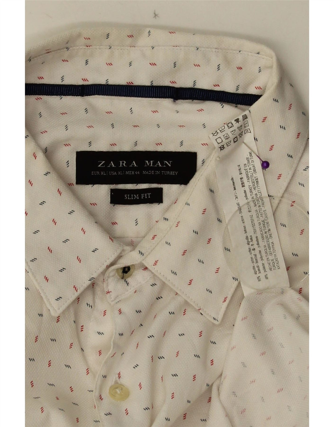 ZARA Herre Slim Fit skjorte XL Hvid plettet bomuld