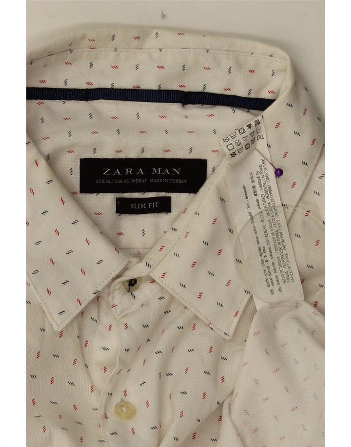 ZARA Herre Slim Fit skjorte XL Hvid plettet bomuld