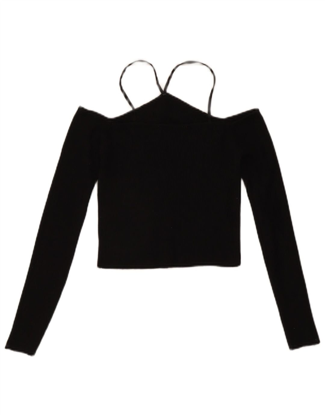 Zara Dame Langærmet Off Shoulder Crop Top UK 12 Medium Black Viscose