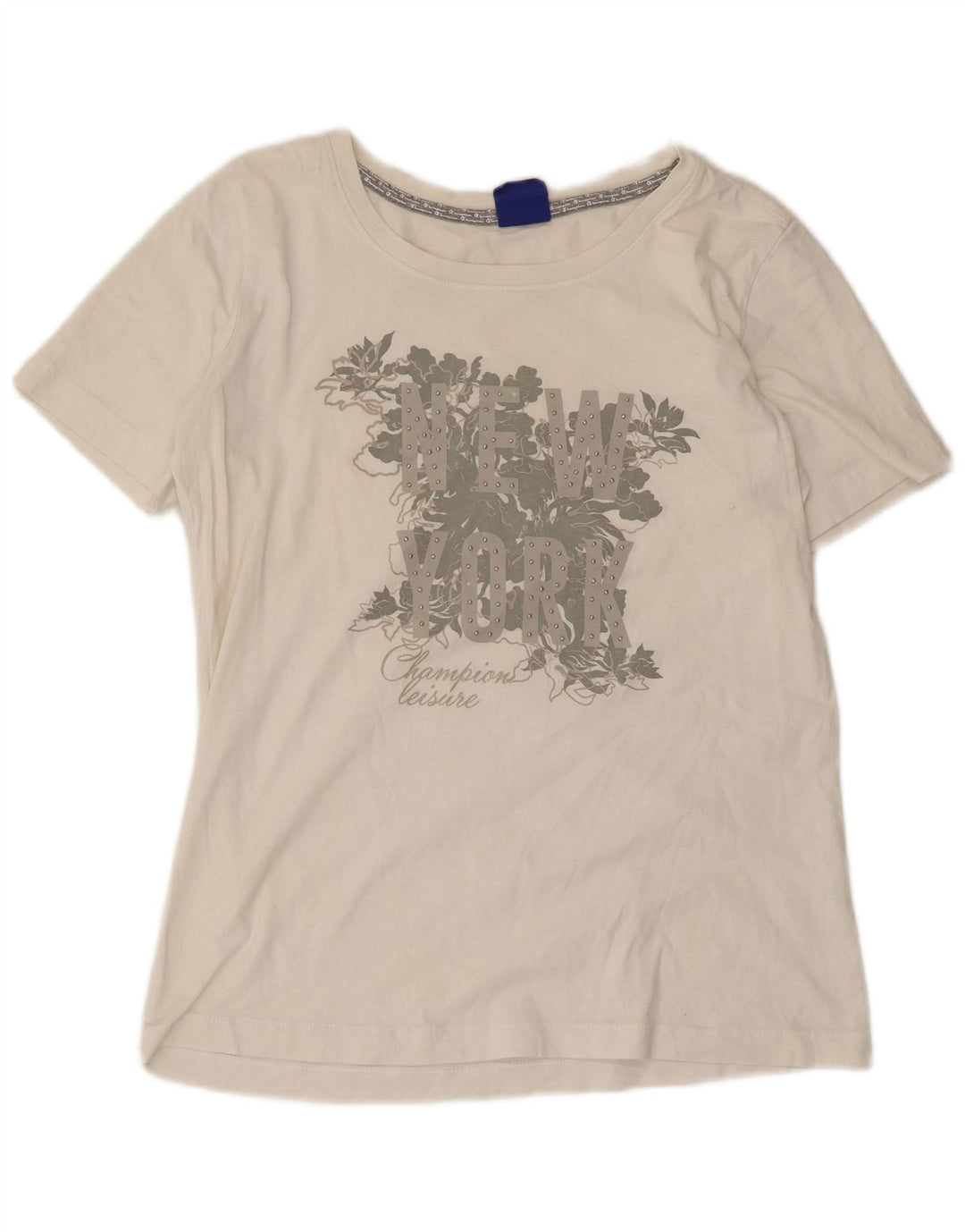 Champion Dame Grafisk T-Shirt Top UK 14 Medium White