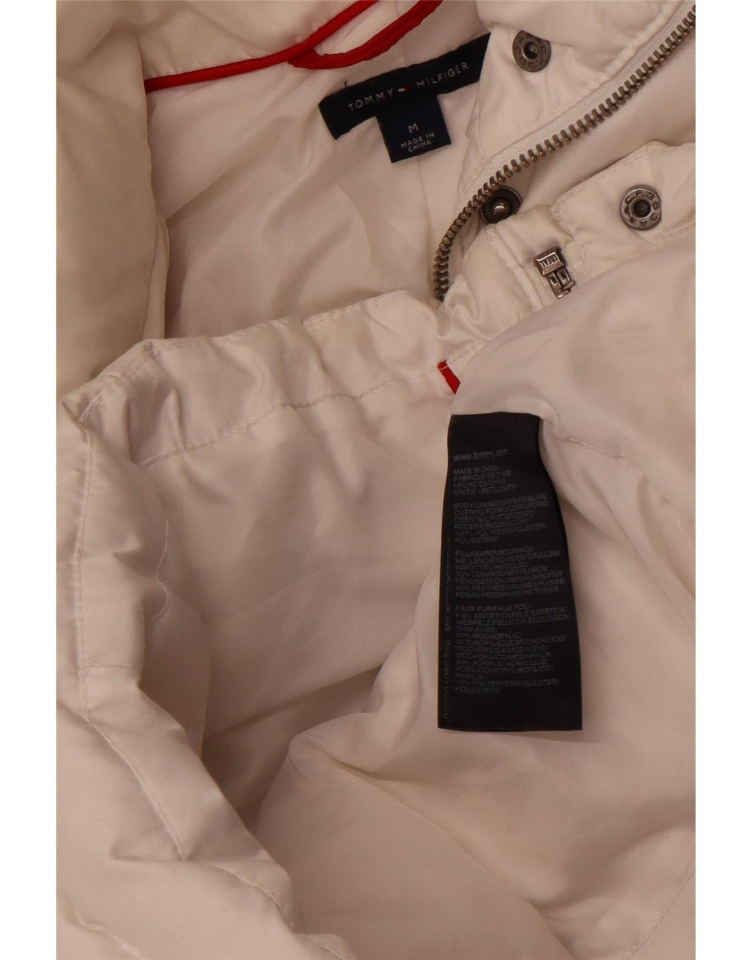 TOMMY HILFIGER Polstret hættejakke til kvinder UK 12 Medium White Polyester