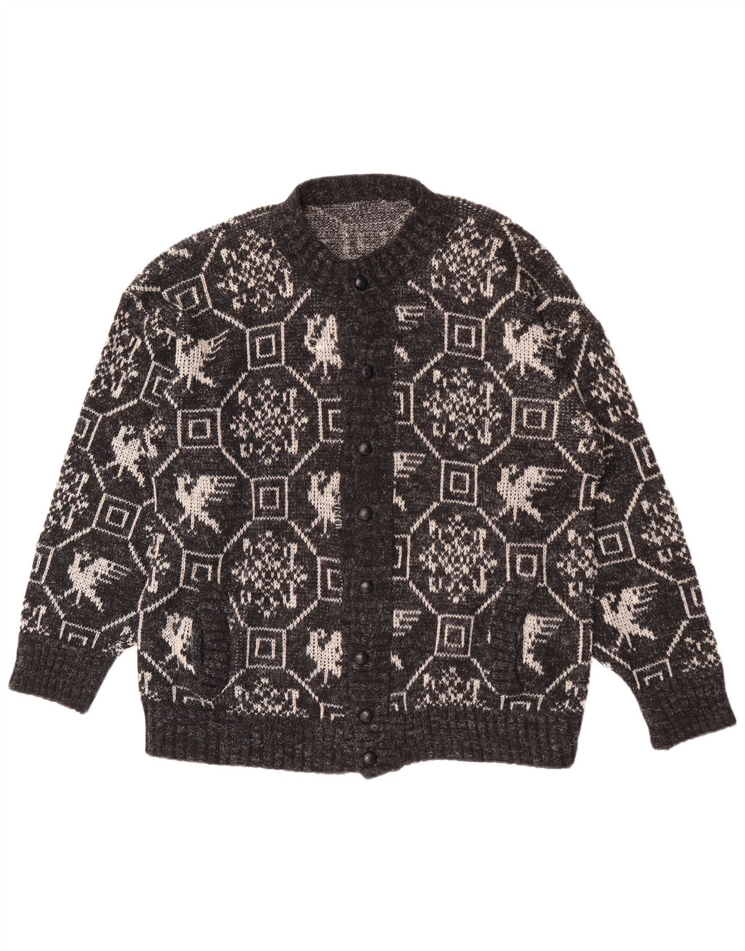Vintage herre cardigan sweater XL Grå Geometrisk