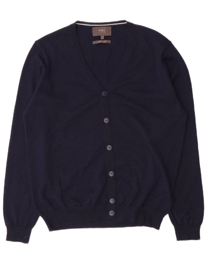 Marks & Spencer Herre Cardigan Sweater Stor Marineblå Merinould