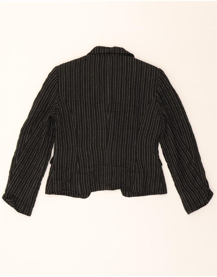 STEILMANN  Womens Crop 3 Button Blazer Jacket UK 12 Medium Black Pinstripe Vintage Steilmann and Second-Hand Steilmann from Messina Hembry 
