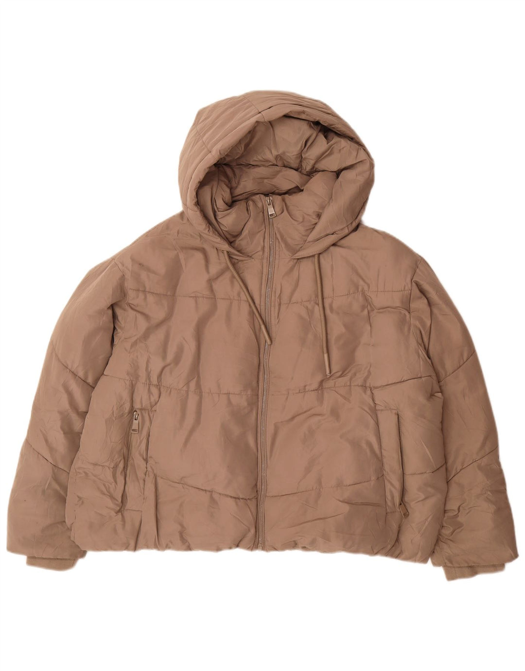 Zara Dame Oversized Crop Polstret hættejakke UK 20 2XL Beige Polyester