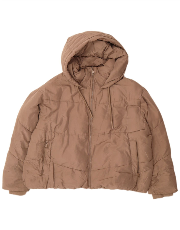 Zara Dame Oversized Crop Polstret hættejakke UK 20 2XL Beige Polyester