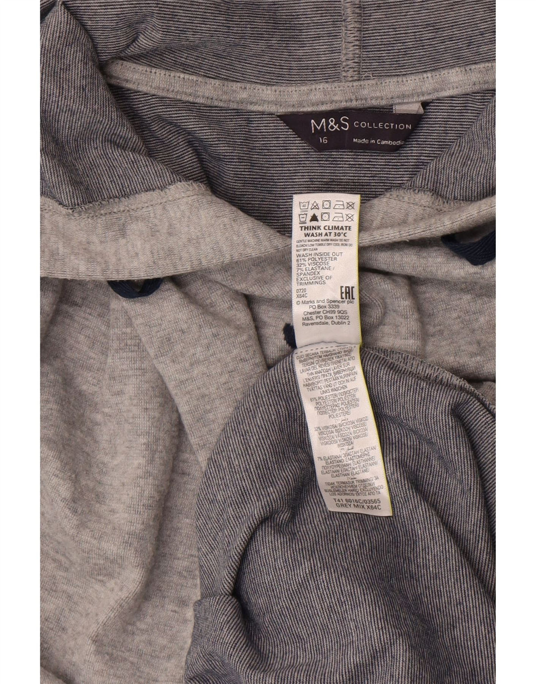 Marks & Spencer Dame Grafisk Oversized Hoodie Jumper UK 16 Large Grå