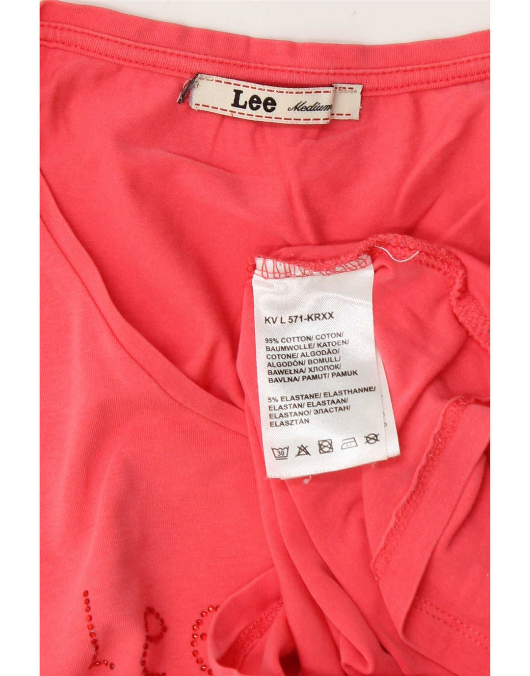Lee Dame Grafisk T-Shirt Top UK 12 Medium Pink Bomuld