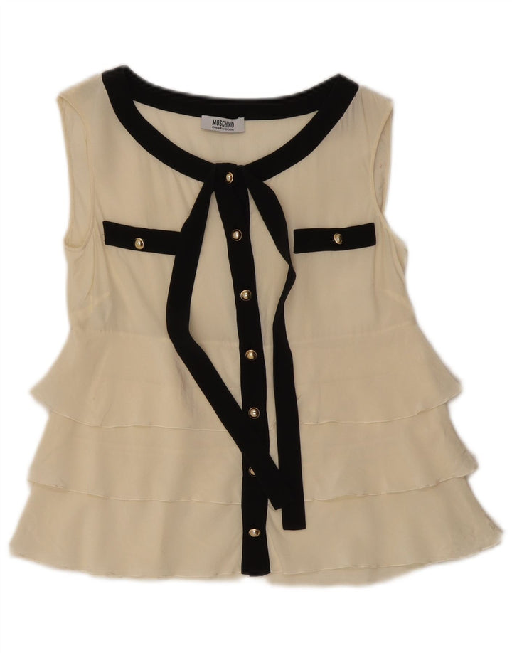 Moschino Dame Ærmeløs Crop Bluse Top UK 8 Small White Silke
