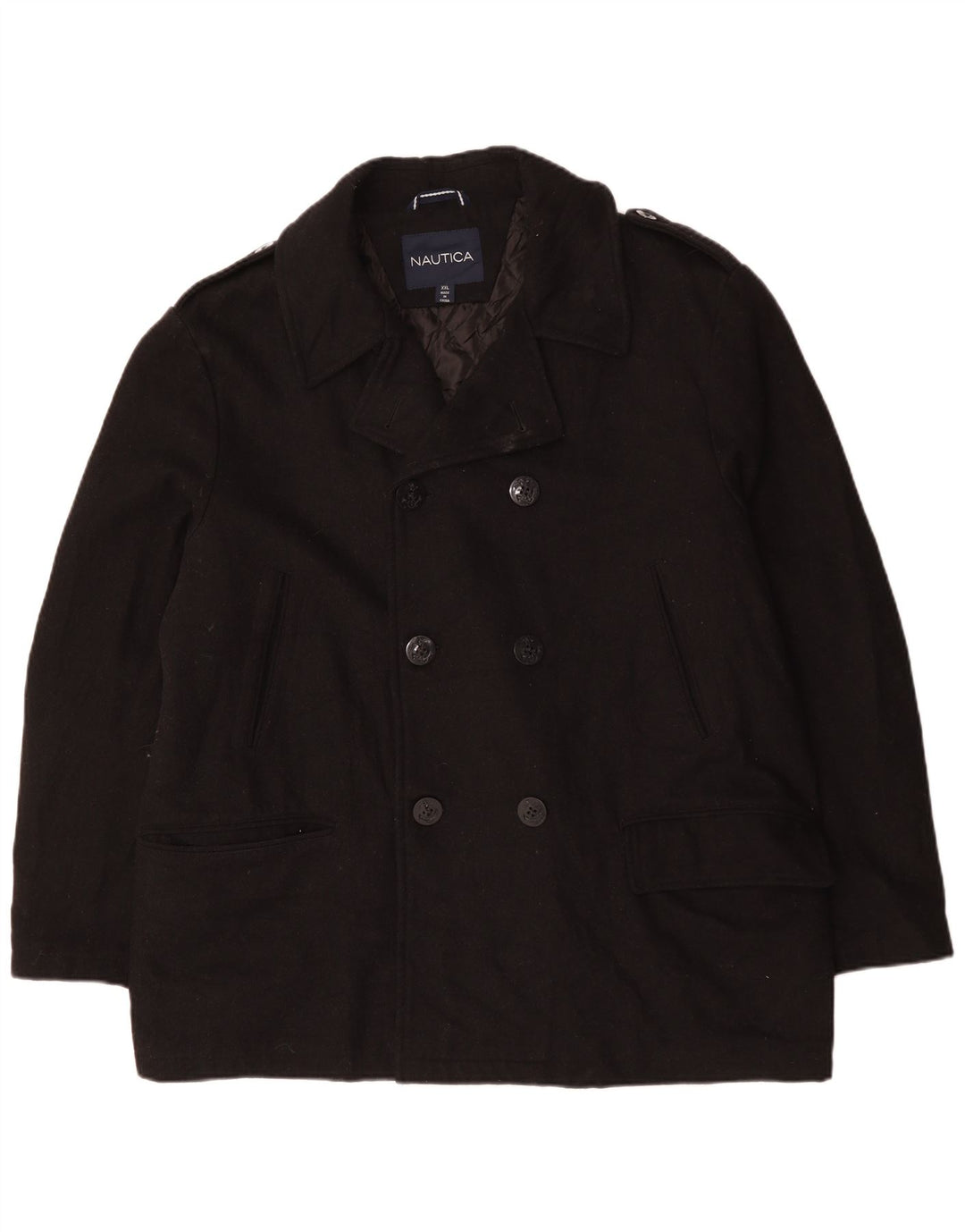 NAUTICA Herre Pea Coat UK 44 2XL Sort Uld