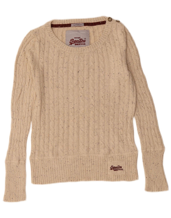 Superdry Dame Boat Neck Sweater UK 12 Medium Beige Flecked Bomuld
