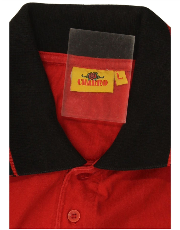 Charro Herre Grafisk Polo Shirt Stor Rød Colourblock Bomuld
