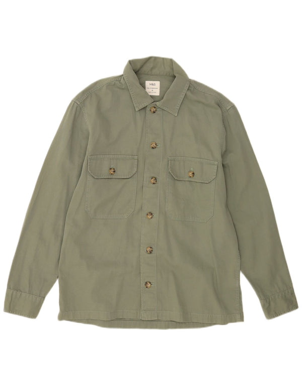 Marks & Spencer Herre Overshirt Shirt Medium Green Bomuld