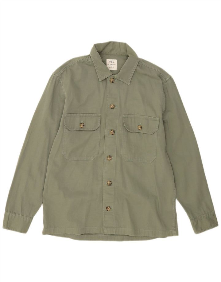 Marks & Spencer Herre Overshirt Shirt Medium Green Bomuld