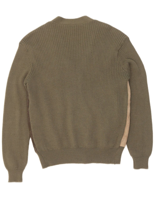 Vintage herre ruskind cardigan sweater IT 50 Medium Khaki Colourblock Uld