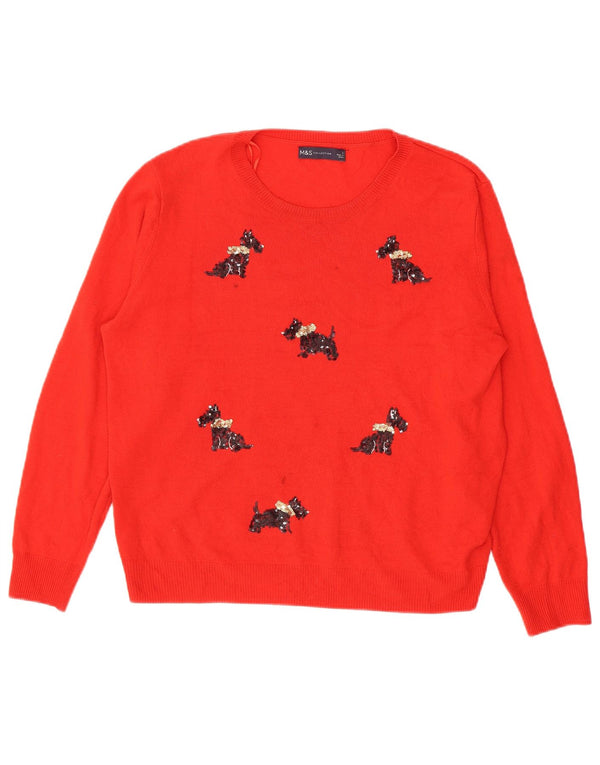 Marks & Spencer Dame Boat Neck Jumper Sweater UK 16 Large Red