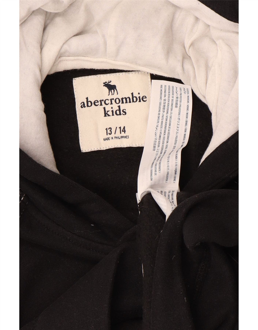 ABERCROMBIE & FITCH hættetrøje til drenge 13-14 år sort plettet polyester