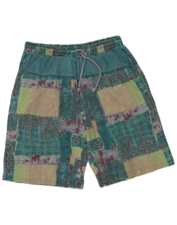 Vintage Herre grafiske Casual Shorts XL W32 Grøn Patchwork Bomuld