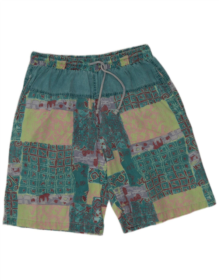 Vintage Herre grafiske Casual Shorts XL W32 Grøn Patchwork Bomuld