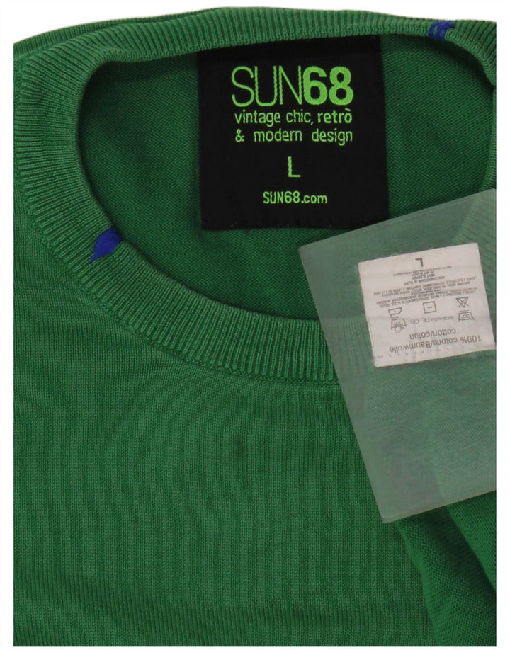 Sun68 Herre Crew Neck Jumper Sweater Stor grøn bomuld