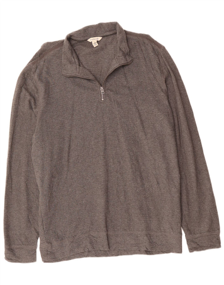 CALVIN KLEIN JEANS Herre Zip Neck Jumper Sweater Stor Grå Bomuld