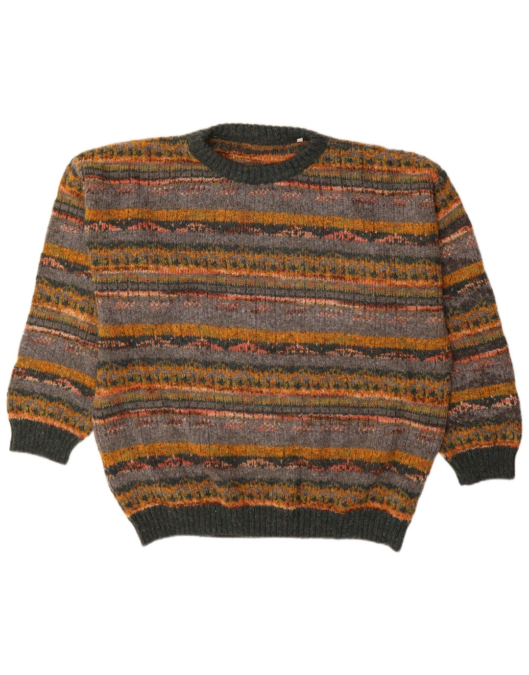 Vintage herre rund hals sweater stor grå stribet