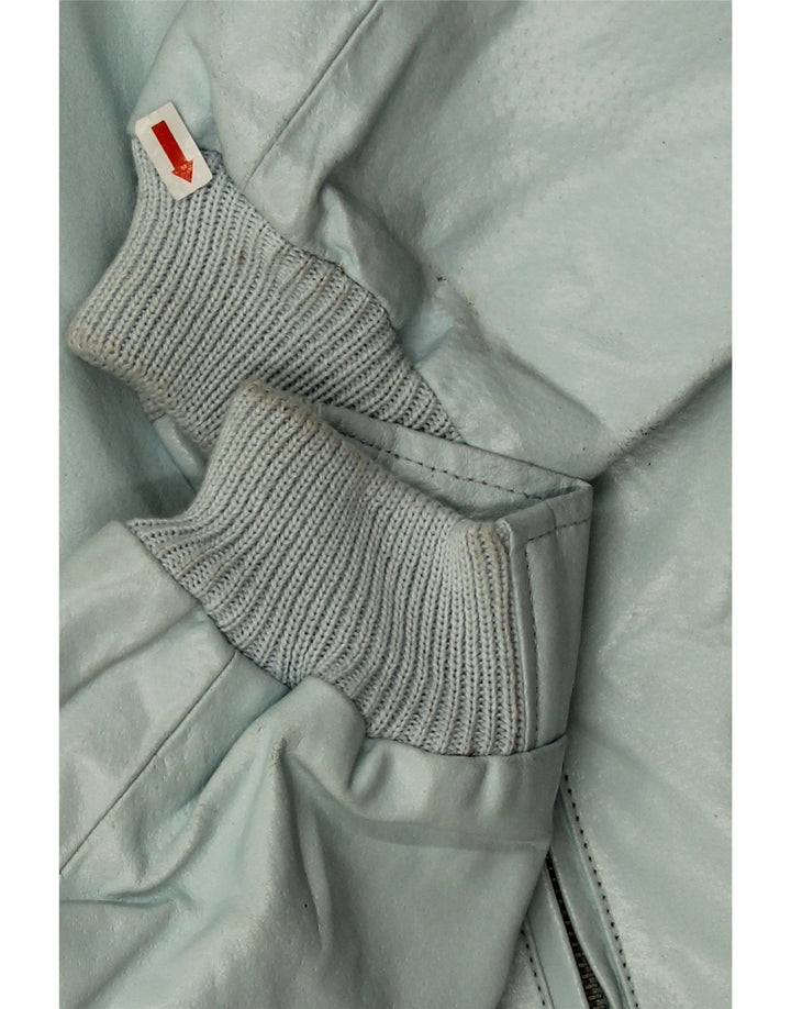 Vintage Dame Crop Faux Læder Bomber Jacket IT 44 Medium Blue