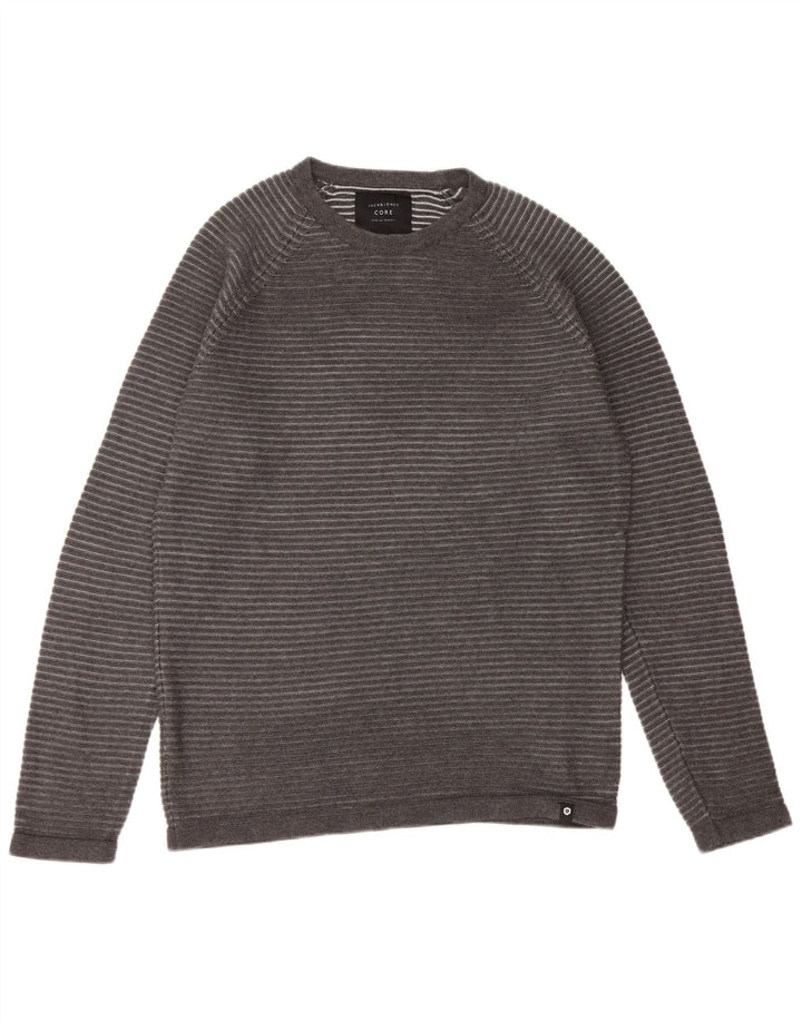 JACK & JONES Herre sweater med rund hals, stor grå nålestribe