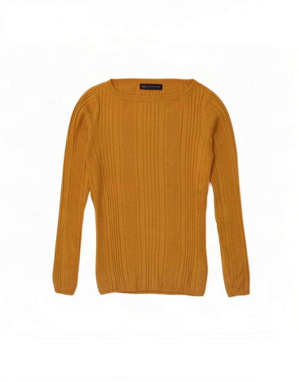 Marks & Spencer Dame Boat Neck Jumper Sweater UK 12 Medium Yellow Viscose