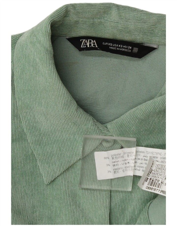 Zara Dame Oversized Corduroy Skjorte UK 6 XS Grøn Polyester