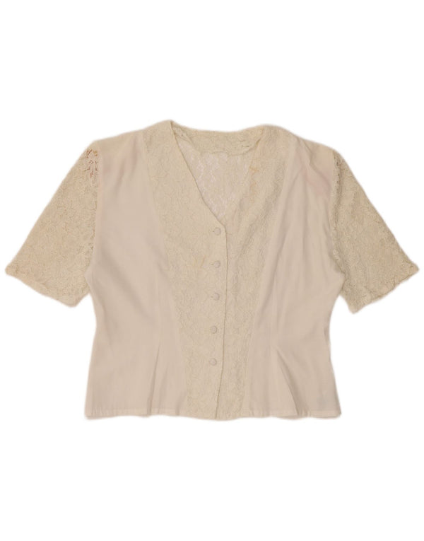 Vintage Womens Crop kortærmet skjortebluse EU 42 Large White Viscose