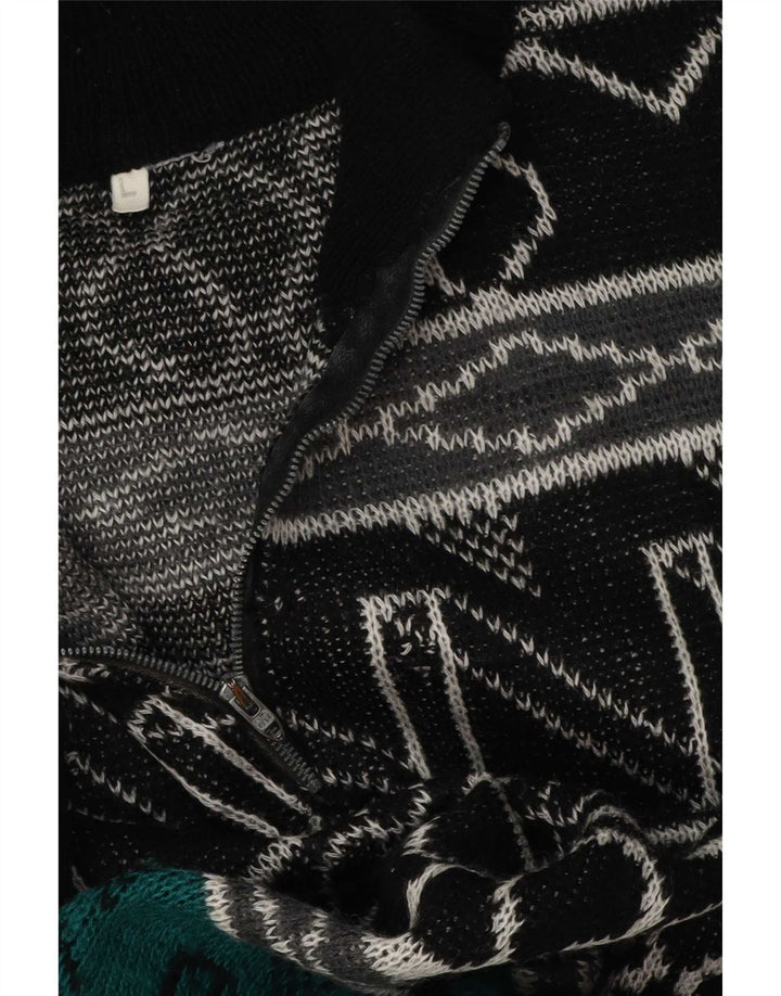 Vintage herre lynlås-hals sweater stor flerfarvet geometrisk