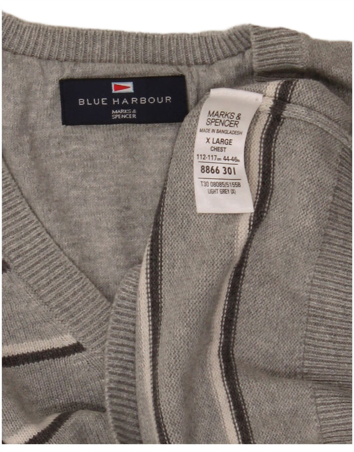 Marks & Spencer Herre Blue Harbor V-hals sweater XL Gråstribet