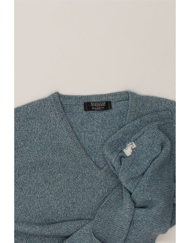 ANDREA FENZI Mens V-Neck Jumper Sweater IT 50 Medium Blue Wool Vintage Andrea Fenzi and Second-Hand Andrea Fenzi from Messina Hembry 