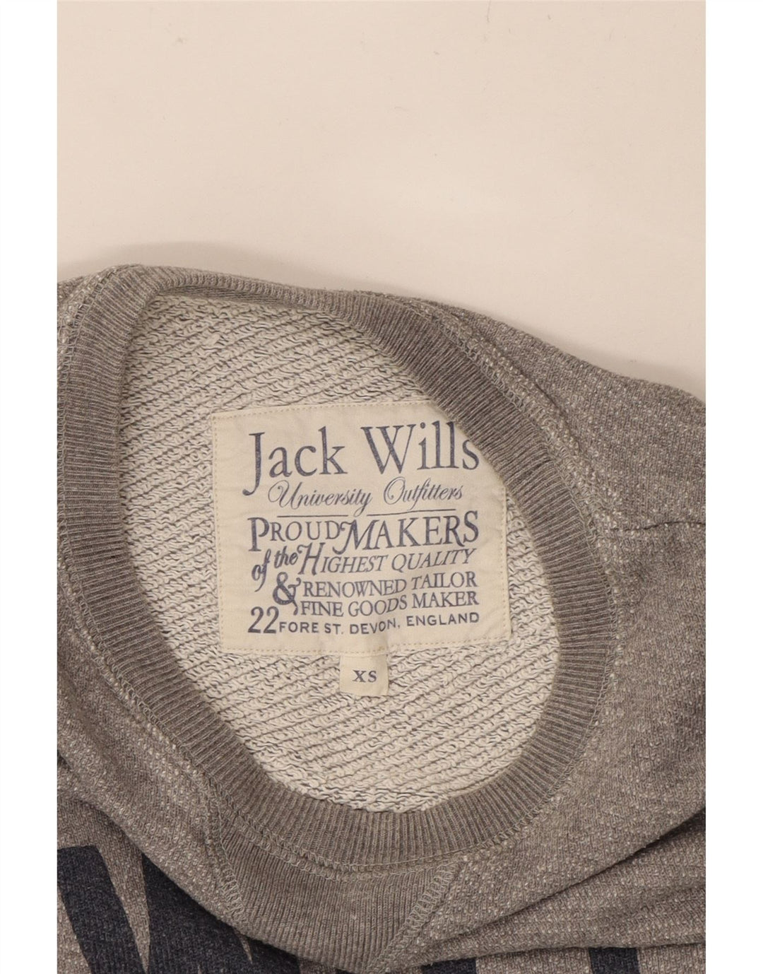 JACK WILLS Mens Graphic Sweatshirt Jumper XS Grey Cotton Vintage Jack Wills and Second-Hand Jack Wills from Messina Hembry 
