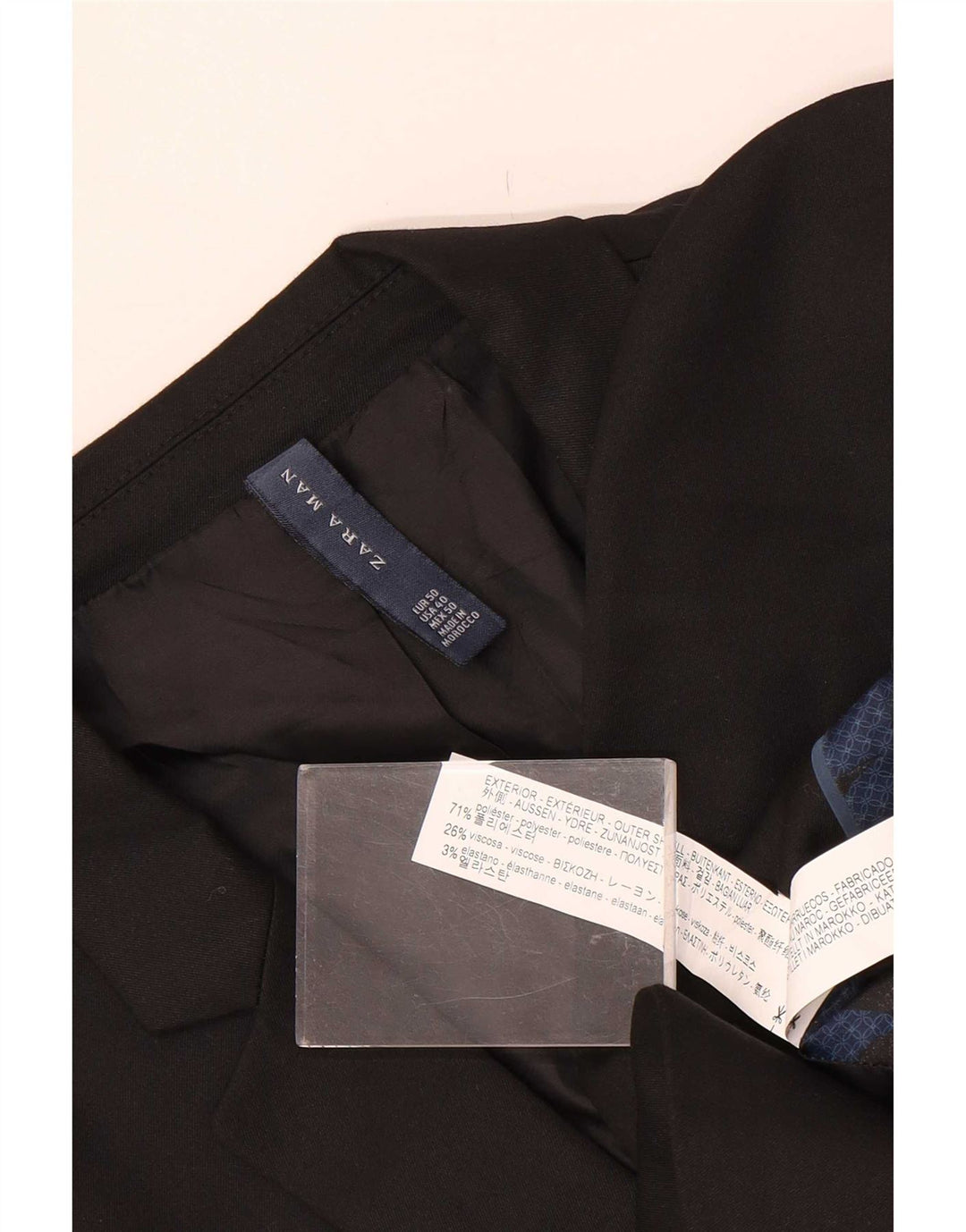 Zara Herre 2-knaps blazerjakke EU 50 Medium Sort Polyester