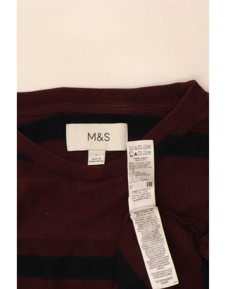 Marks & Spencer Herre Top Langærmet Stor Bourgogne Stribet Bomuld