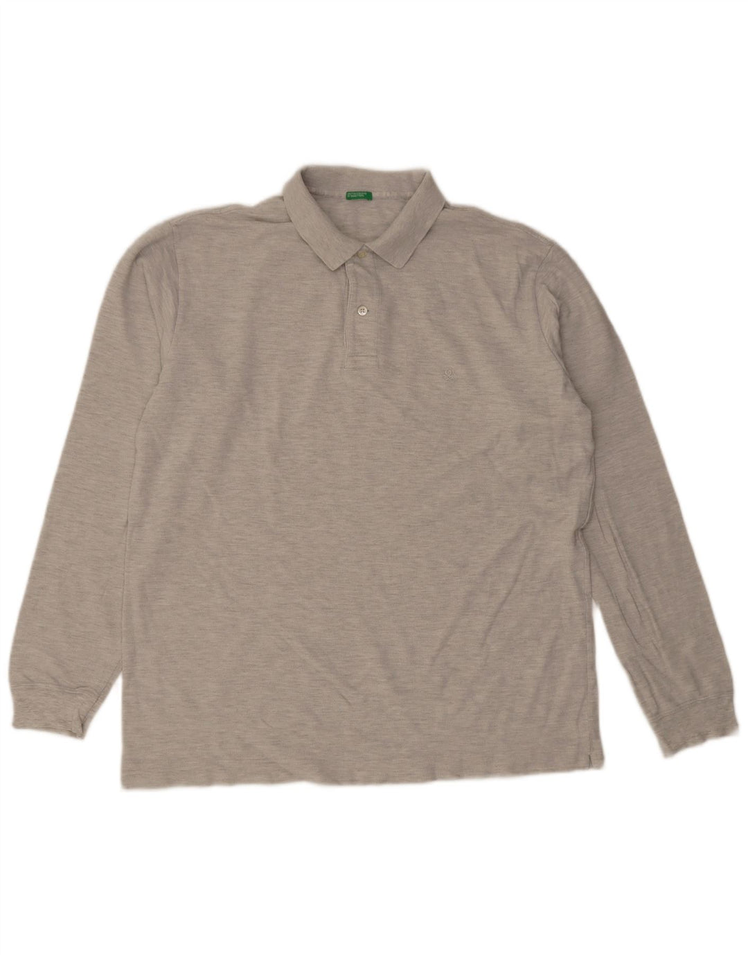 Benetton Langærmet Polo Shirt til mænd XL Grå Bomuld