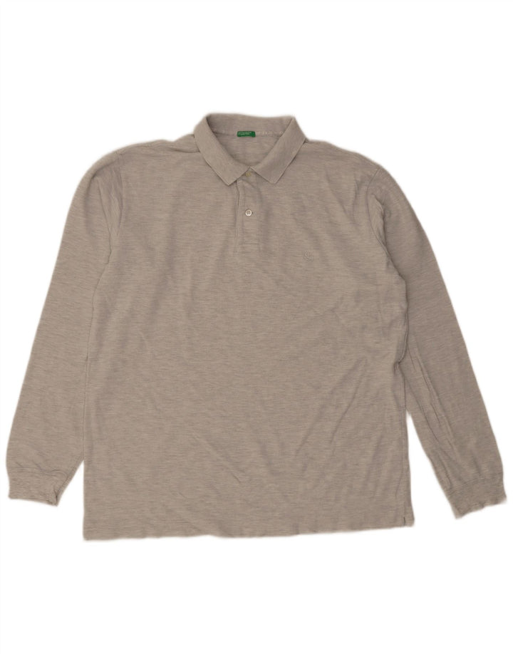 Benetton Langærmet Polo Shirt til mænd XL Grå Bomuld