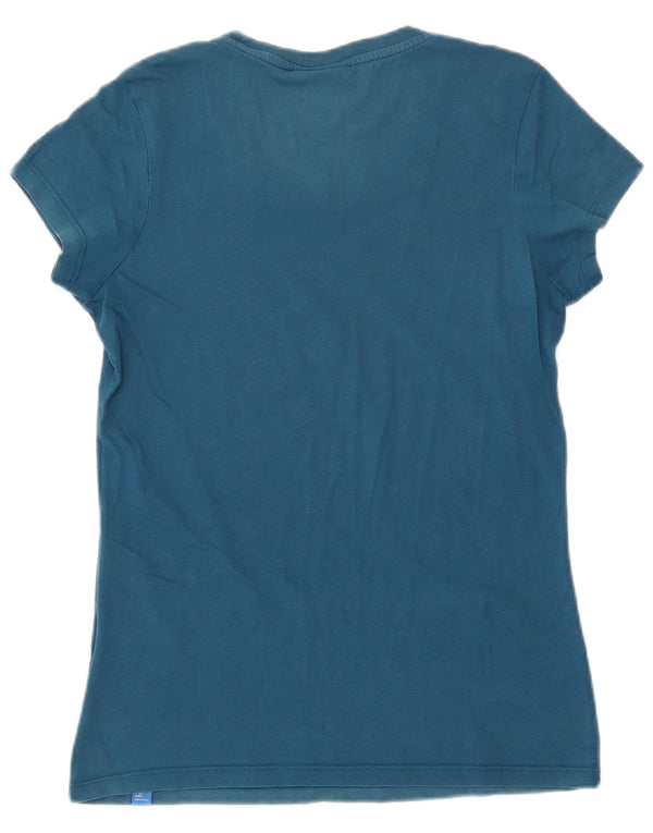 Adidas Dame Grafisk T-Shirt Top UK 14 Medium Blue Bomuld