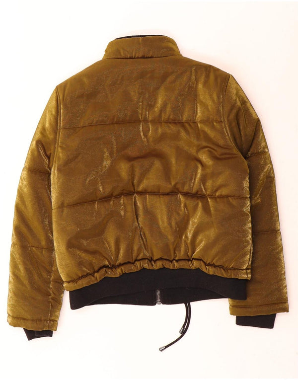 Topshop Womens Velour Bomber Jacket UK 12 Medium Gold Polyester