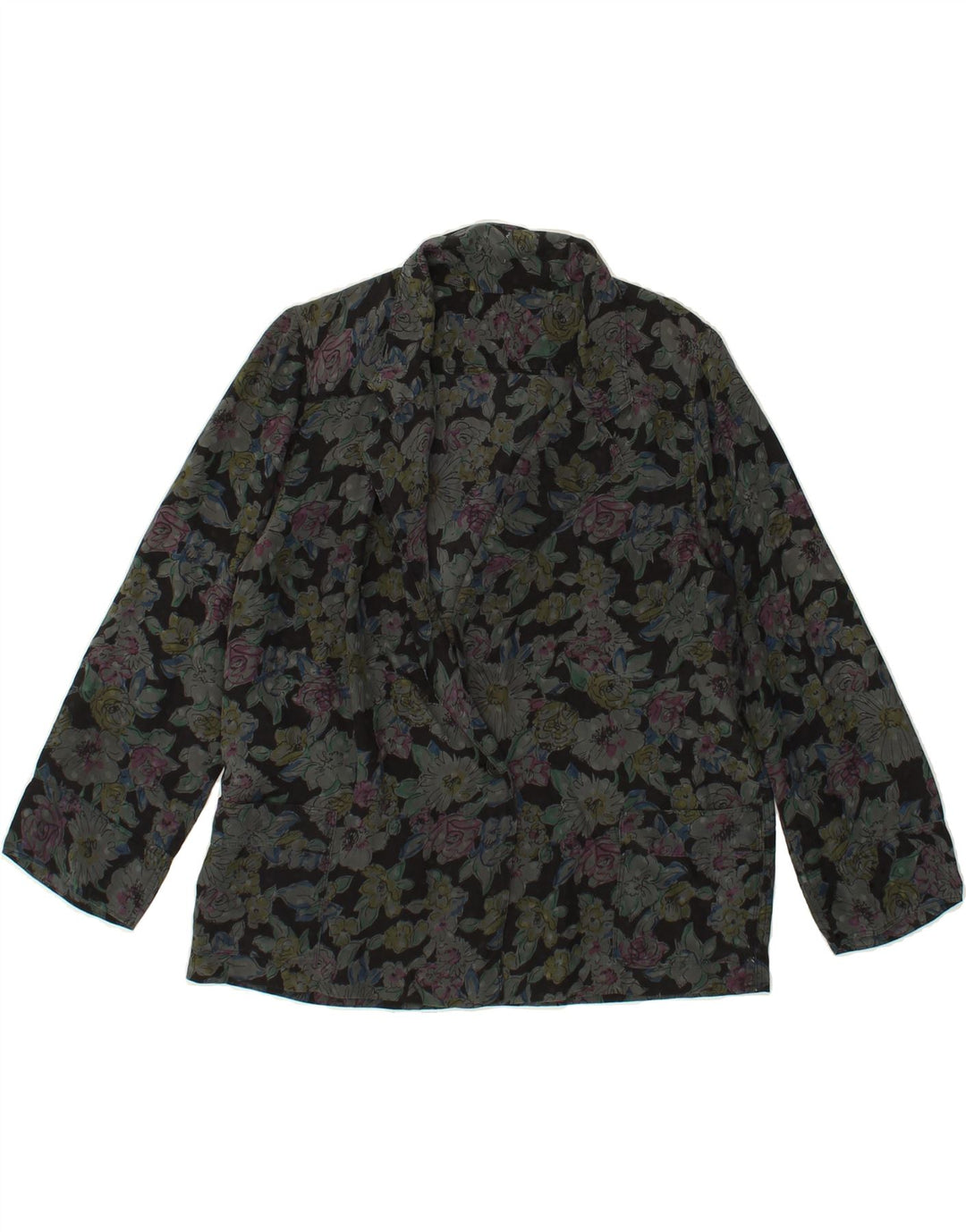VINTAGE Womens 3/4 Sleeve 1 Button Blazer Jacket UK 12 Medium Grey Floral Vintage Vintage and Second-Hand Vintage from Messina Hembry 