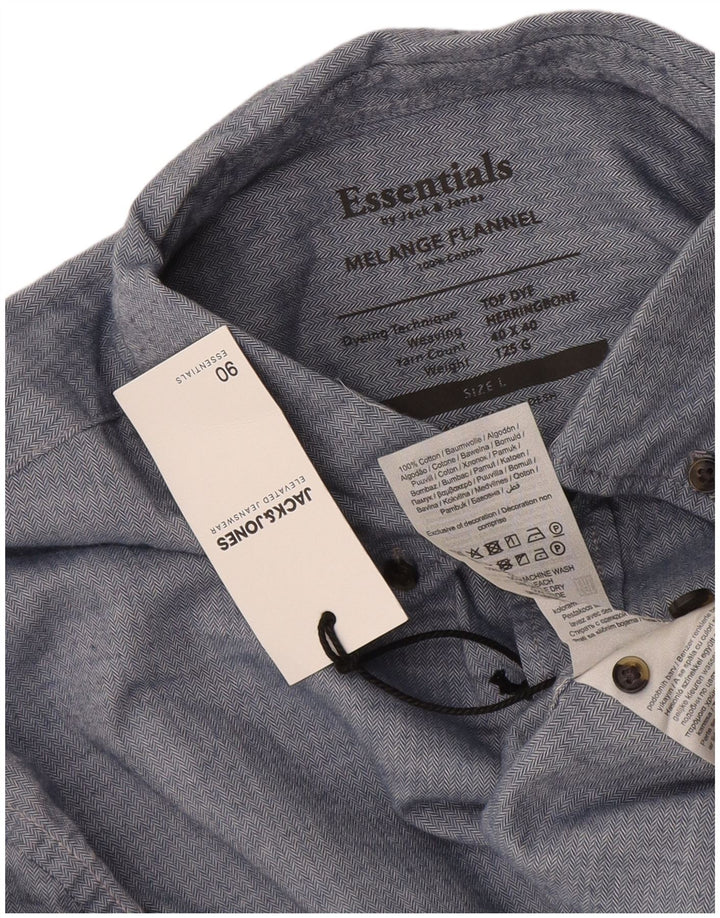 Jack & Jones herre flannelskjorte stor blå sildebensbomuld
